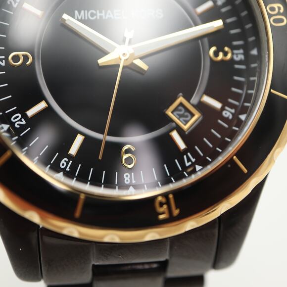 Michael Kors Mens Black Gold Tone Date 42mm Watch Date 6.5" Bracelet New Battery - Picture 7 of 11